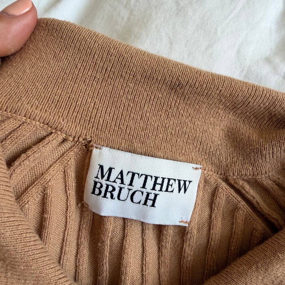 MATTHEW BRUCH Rib Knit Cropped Cardigan Khaki Size 2 / Small - Picture 3 of 5